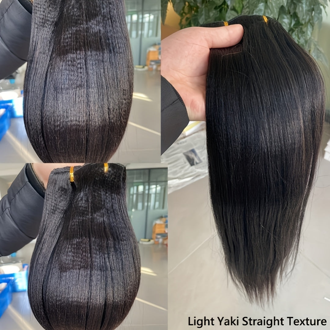 Kinky Straight Clip In Wig Extensions Full Head Yaki Straight Clips In For Women Synthetic Wig 7Pcs Wig Accessories